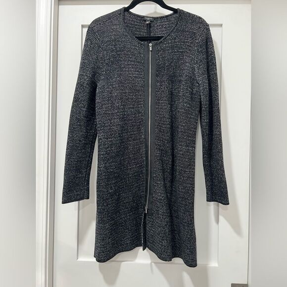 Talbots Petite Large Heathered Black White Knit Full-Zip Cardigan‎ Jacket - Picture 1 of 6